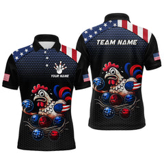 Maxcorners Custom American Flag Funny Chicken Bowling Team Jersey for Men Polo Bowling Shirt Unisex LM2110