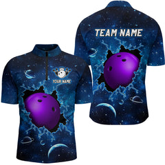 Maxcorners Custom 3D Bowling Polo Shirt Purple & Blue Bowling Team Jersey Unisex Bowling Outfit