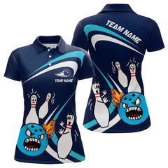 Maxcorners Custom Crazy Bowling Shirt For Men Women Bowling Polo Shirt Blue Bowling Outfit