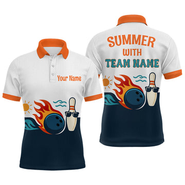 Maxcorners Personalized Flame Bowling Shirt Polo Bowling Summer with Team Name Gift for Bowlers