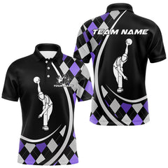 Maxcorners Purple Argyle Pattern Bowling Jersey for Men Custom Polo & 1/4-Zip Bowling Team Shirt Bowling Gift  MT1607