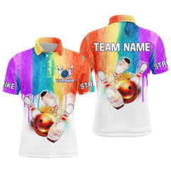 Maxcorners Rainbow Bowling Polo, 1/4 Zip Shirt for Men Custom Bowling Team shirts for bowlers