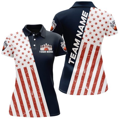 Maxcorners Custom Bowling Shirt American Flag Pattern For Women Personalized Bowling Jersey Bowling Team League Polo Shirt