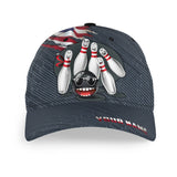 Macorners Personalized Bowling 3D Cap, Custom Bowling Hat for Men Women, Bowling Pin & Ball Cap with Name