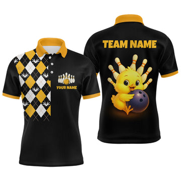 Maxcorners Chick Bowling Shirt Funny Chicken Bowling Team Jersey for Men Polo & Quarter-Zip Bowling League LM1203