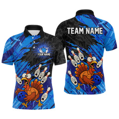 Maxcorners Custom Blue Turkey Bowling Shirt Funny Ball Pin League Jersey for Men Polo Outfit LM0409