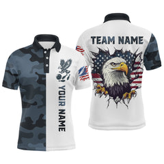 Maxcorners Camouflage Bowling Shirt Custom Eagle Bowling Team Jersey Patriotic Polo Shirt