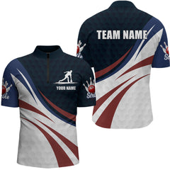 Maxcorners Personalized Red Blue & White Bowling Shirt Patriotic Polo Bowling Jersey for Men & Women