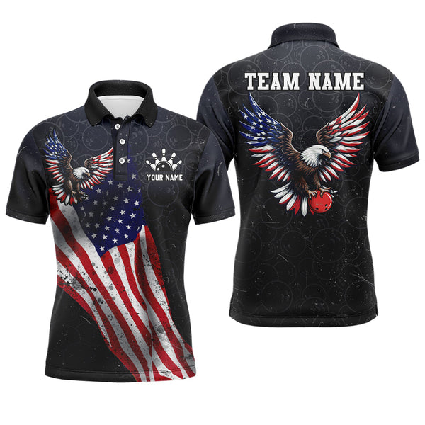 Maxcorners Personalized Us Flag Bowling Shirt Eagle Bowling Jersey Polo Shirt Bowling