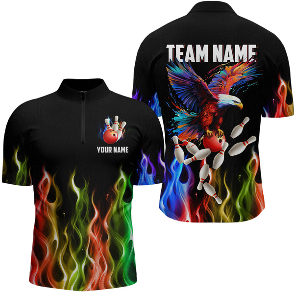 Maxcorners Rainbow Flame Eagle Bowling Team Jersey Personalized Bowling Polo Shirt For Men And Women