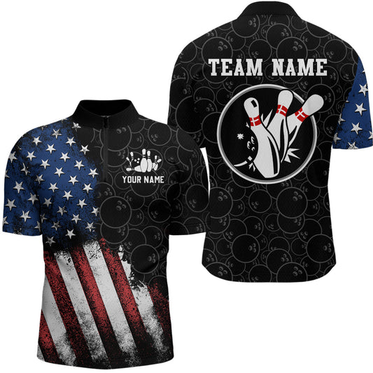 Maxcorners Personalized American Bowling Shirt Polo Bowling Jersey Patriotic Bowling Outfit