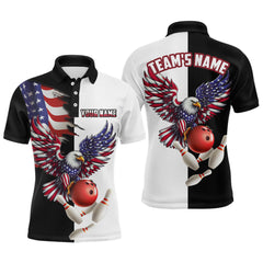 Maxcorners American Eagle Polo Bowling Shirt Custom Black & White Bowling Jersey for Men And Women