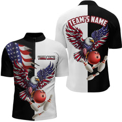 Maxcorners American Eagle Polo Bowling Shirt Custom Black & White Bowling Jersey for Men And Women