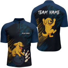 Maxcorners Funny Golden Retriever Dog Bowling Shirt for Men Custom Polo & Quarter-Zip Bowling Team Jersey LM2608