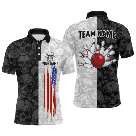 Maxcorners American Flag Bowling Team Shirt Polo 1/4-Zip Patriotic Bowling Jersey for Men Halloween Gift
