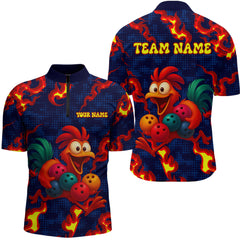 Maxcorners Custom Red Flame Funny Chicken for Men Bowling Team Jersey Bowling League Shirt Polo & 1/4-Zip LM2608