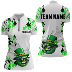 Maxcorners Custom Green Funny Bowling Shirt St Patrick Day Bowling Polo Team Jersey Unisex