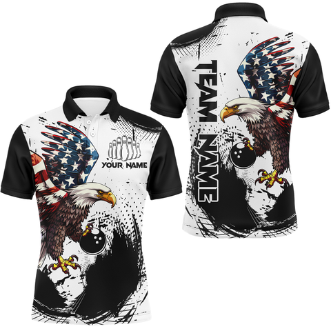 Maxcorners Personalized Eagle Bowling Shirts Patriotic Bowling Jersey for Men Polo Shirt