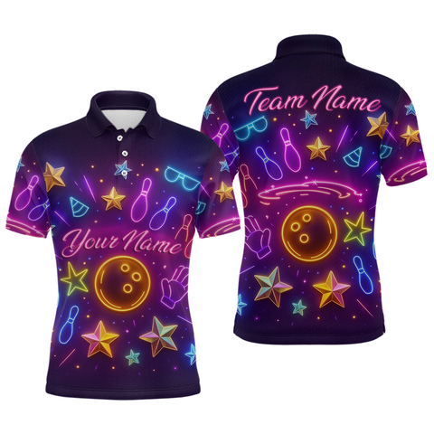 Maxcorners Custom Neon Bowling Shirt Polo & Quarter-Zip Shirts for Men Gift Bowling Jersey League TU1908
