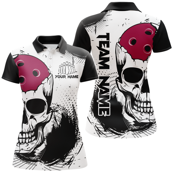 Maxcorners Personalized Bowling Shirt Skull Bowling Team Jersey Polo Shirt