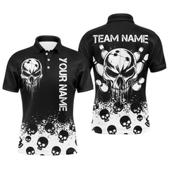 Maxcorners Custom Skull Bowling Team Shirts Bowling Polo Shirts Unisex Bowling With Name