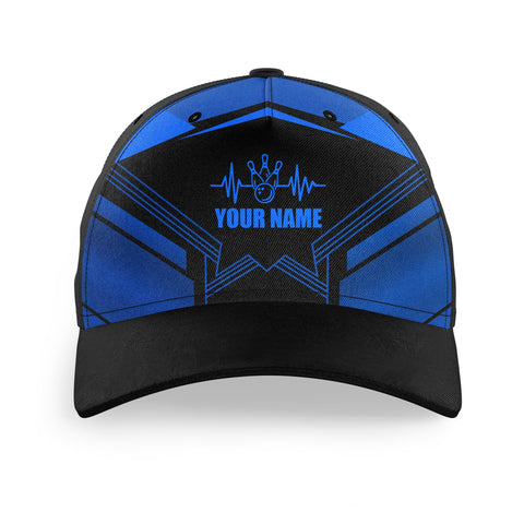 Macorners Blue Bowling Hat for Men Women Custom Name Bowling Cap Heartbeat Bowling Cap