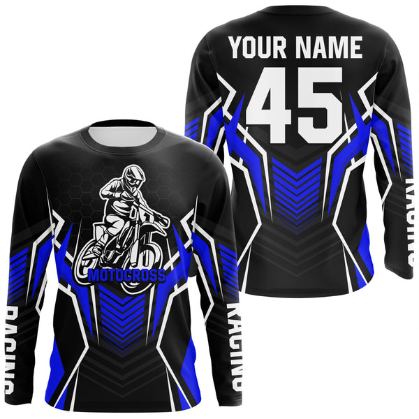Maxcorners Blue Motocross Jersey Men Women Kid Upf30+ Custom Dirt Bike Shirt Off-Road Jersey Boys Girls MT2809