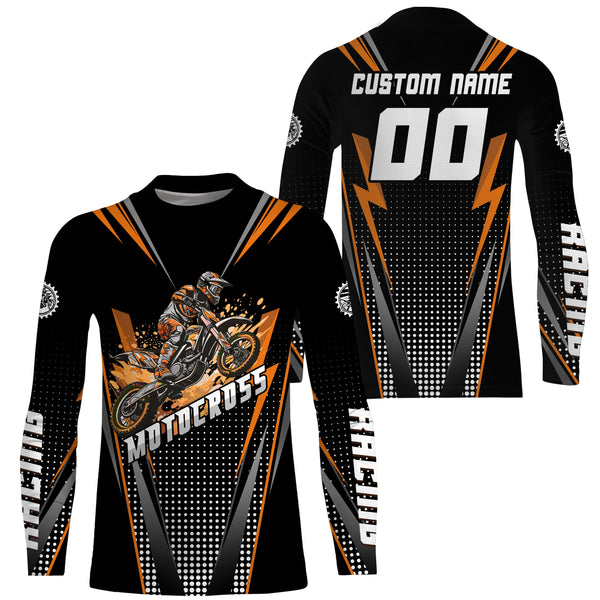 Maxcorners Personalized Orange Motocross Jersey Kid&Adult Upf30+ Dirt Bike Shirt Off-Road Motorcycle Racing MT2709