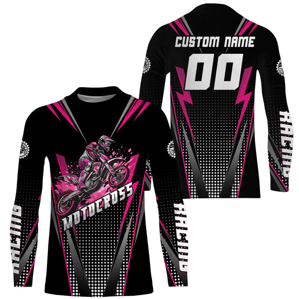 Maxcorners Personalized Pink Motocross Jersey Kid&Adult Upf30+ Dirt Bike Shirt Off-Road Motorcycle Racing MT2709