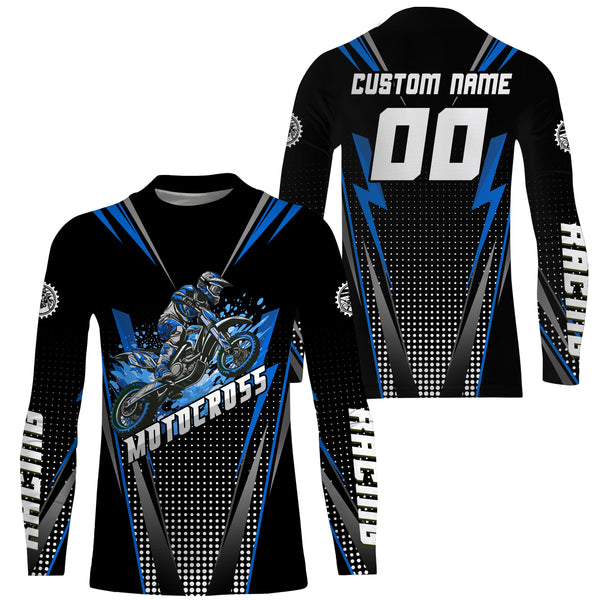 Maxcorners Personalized Blue Motocross Jersey Kid&Adult Upf30+ Dirt Bike Shirt Off-Road Motorcycle Racing MT2709