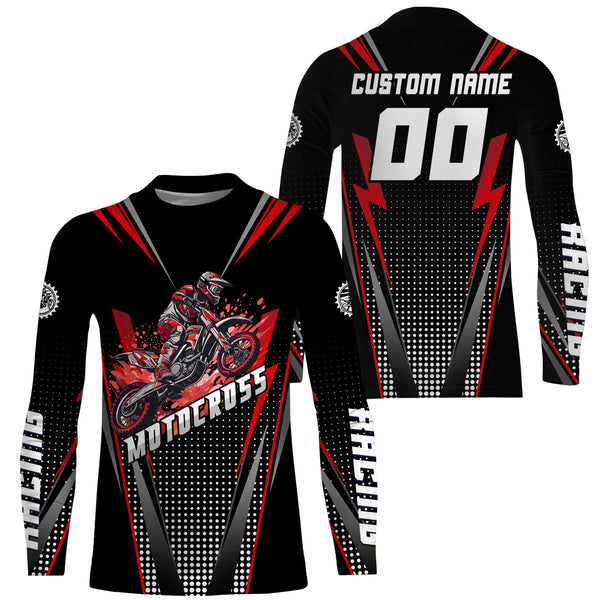 Maxcorners Personalized Red Motocross Jersey Kid&Adult Upf30+ Dirt Bike Shirt Off-Road Motorcycle Racing MT2709