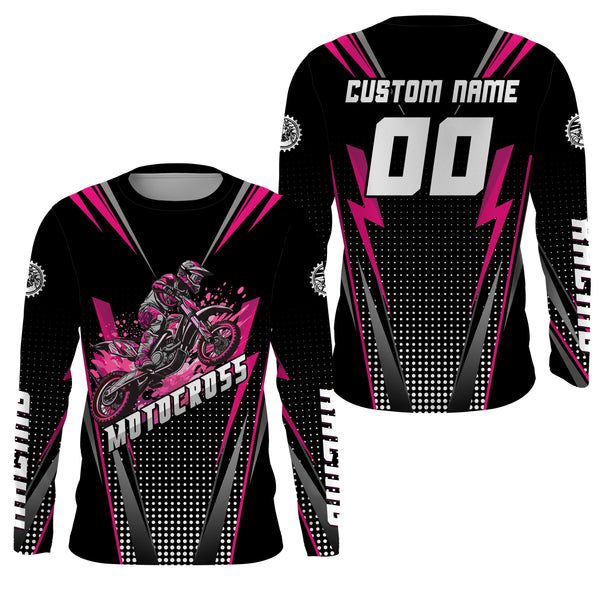 Maxcorners Personalized Pink Motocross Jersey Kid&Adult Upf30+ Dirt Bike Shirt Off-Road Motorcycle Racing MT2709