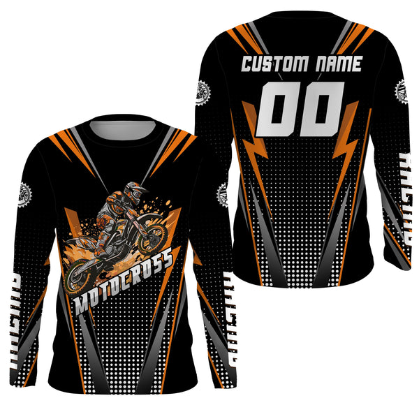 Maxcorners Personalized Orange Motocross Jersey Kid&Adult Upf30+ Dirt Bike Shirt Off-Road Motorcycle Racing MT2709
