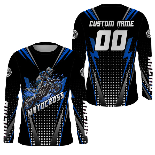 Maxcorners Personalized Blue Motocross Jersey Kid&Adult Upf30+ Dirt Bike Shirt Off-Road Motorcycle Racing MT2709
