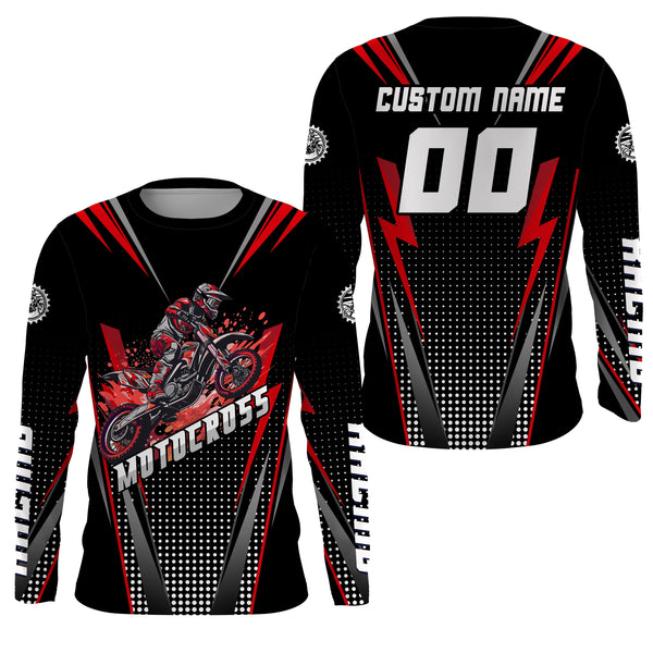 Maxcorners Personalized Red Motocross Jersey Kid&Adult Upf30+ Dirt Bike Shirt Off-Road Motorcycle Racing MT2709