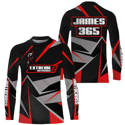 Maxcorners Red Motocross Racing Jersey Men Women Kid UPF30+ Custom Dirt Bike Shirt Off-Road Motorcycle MT2709