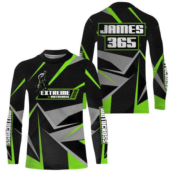 Maxcorners Green Motocross Racing Jersey Men Women Kid UPF30+ Custom Dirt Bike Shirt Off-Road Motorcycle MT2709