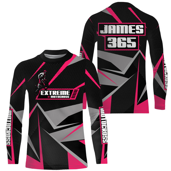 Maxcorners Pink Motocross Racing Jersey Men Women Kid UPF30+ Custom Dirt Bike Shirt Off-Road Motorcycle MT2709