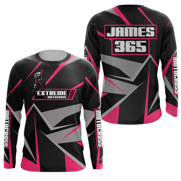 Maxcorners Pink Motocross Racing Jersey Men Women Kid UPF30+ Custom Dirt Bike Shirt Off-Road Motorcycle MT2709