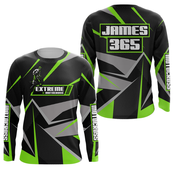 Maxcorners Green Motocross Racing Jersey Men Women Kid UPF30+ Custom Dirt Bike Shirt Off-Road Motorcycle MT2709