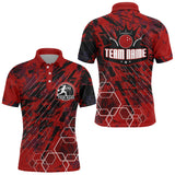 Maxcorners Custom Black&Red King Crown Bowling Shirt For Men Personalized Bowling Team Jersey Bowling Polo Shirt