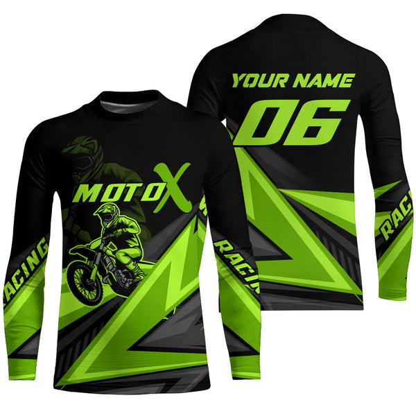 Maxcorners Personalized MotoX Jersey Adult&Kid Upf30+ Green Motocross Dirt Bike Shirt Off-Road Racing Jersey MT2709