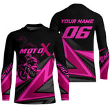 Maxcorners Personalized MotoX Jersey Adult&Kid Upf30+ Pink Motocross Dirt Bike Shirt Off-Road Racing Jersey MT2709