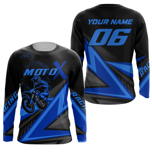 Maxcorners Personalized MotoX Jersey Adult&Kid Upf30+ Blue Motocross Dirt Bike Shirt Off-Road Racing Jersey MT2709