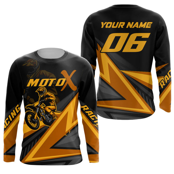 Maxcorners Personalized MotoX Jersey Adult&Kid Upf30+ Orange Motocross Dirt Bike Shirt Off-Road Racing Jersey MT2709