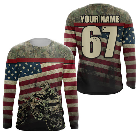 Maxcorners Custom Dirt Bike Jersey Kid Men Women UPF30+ American Flag Motocross Dirt Bike Shirts Motorcycle LM2809