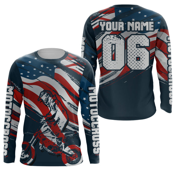 Maxcorners American Flag Motocross Jersey Youth Men Women UPF30+ Custom Dirt Bike Shirt Motorcycle LM2809