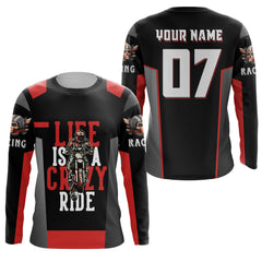 Maxcorners Custom Dirt Bike Jersey UV Red Motocross Shirt Kid&Adult Life Is A Crazy Ride MX Off-Road LM2809