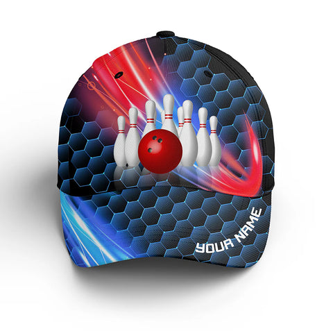 Macorners Blue Bowling Hat Custom 3D Bowling Cap with Name Gift for Bowlers