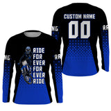 Maxcorners Kid Men Women Motocross Jersey Personalized UPF30+ Blue Dirt Bike Shirt Forever Ride MX Shirt LM2809